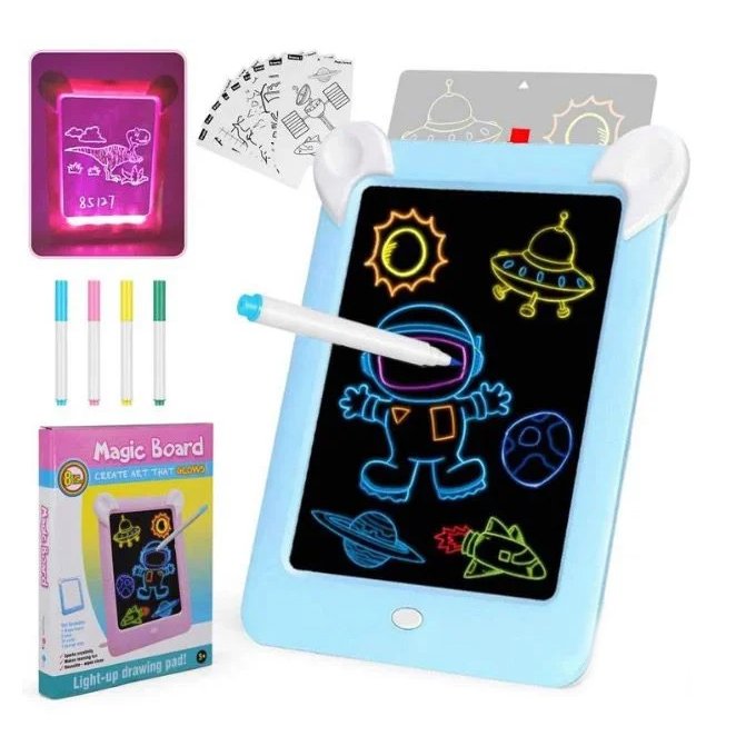Magic Light-Up Drawing Board for Kids – Reusable LED Glow Writing Tablet with 8 Light Effects, Drawing Stencils & Cards - Image 2