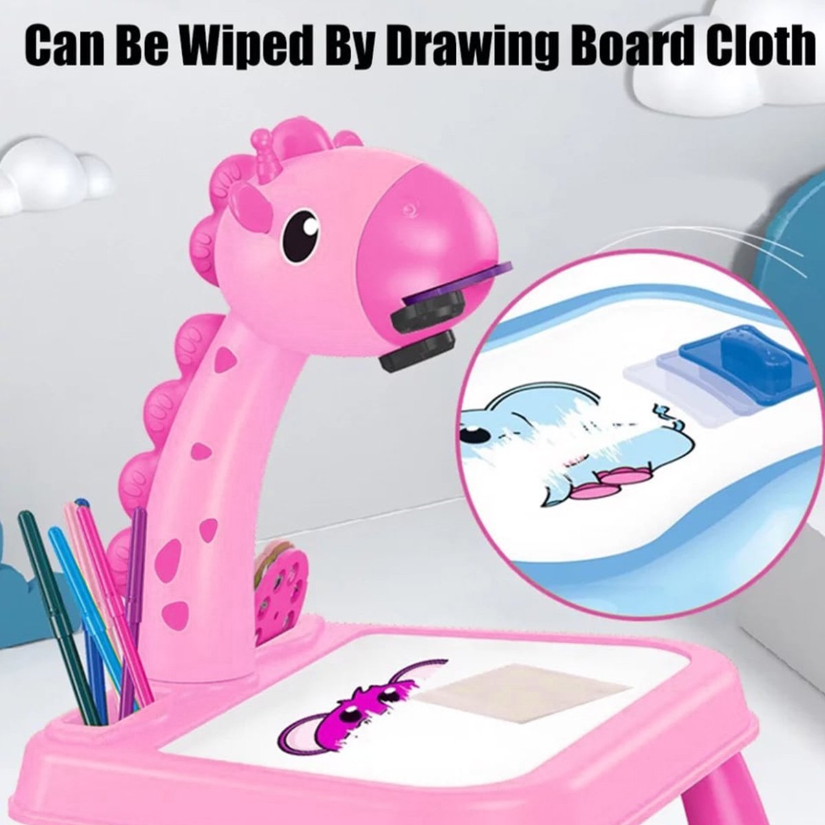 Kids Giraffe Projection Drawing Table & Art Desk Toy with Music, Projector Discs & Color Pens | Educational Painting Projector Toy for Toddlers - Image 5