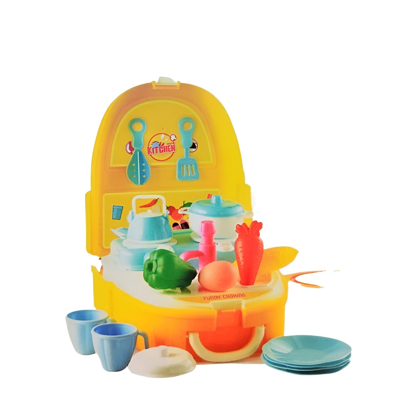 Kids Cooking Backpack Series Little Chef Playset | Portable Pretend Play Kitchen with Cookware, Play Food & Wearable Storage Case (Yellow) - Image 3