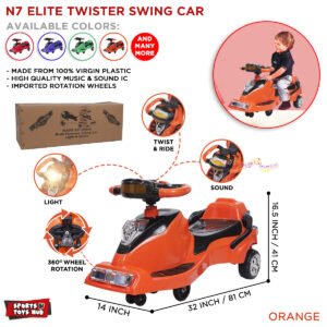 N7 Elite Twister Swing Car for Kids | 360° Rotation Ride-On Car with Light & Sound | Swing Ride Car Toy for Boys & Girls