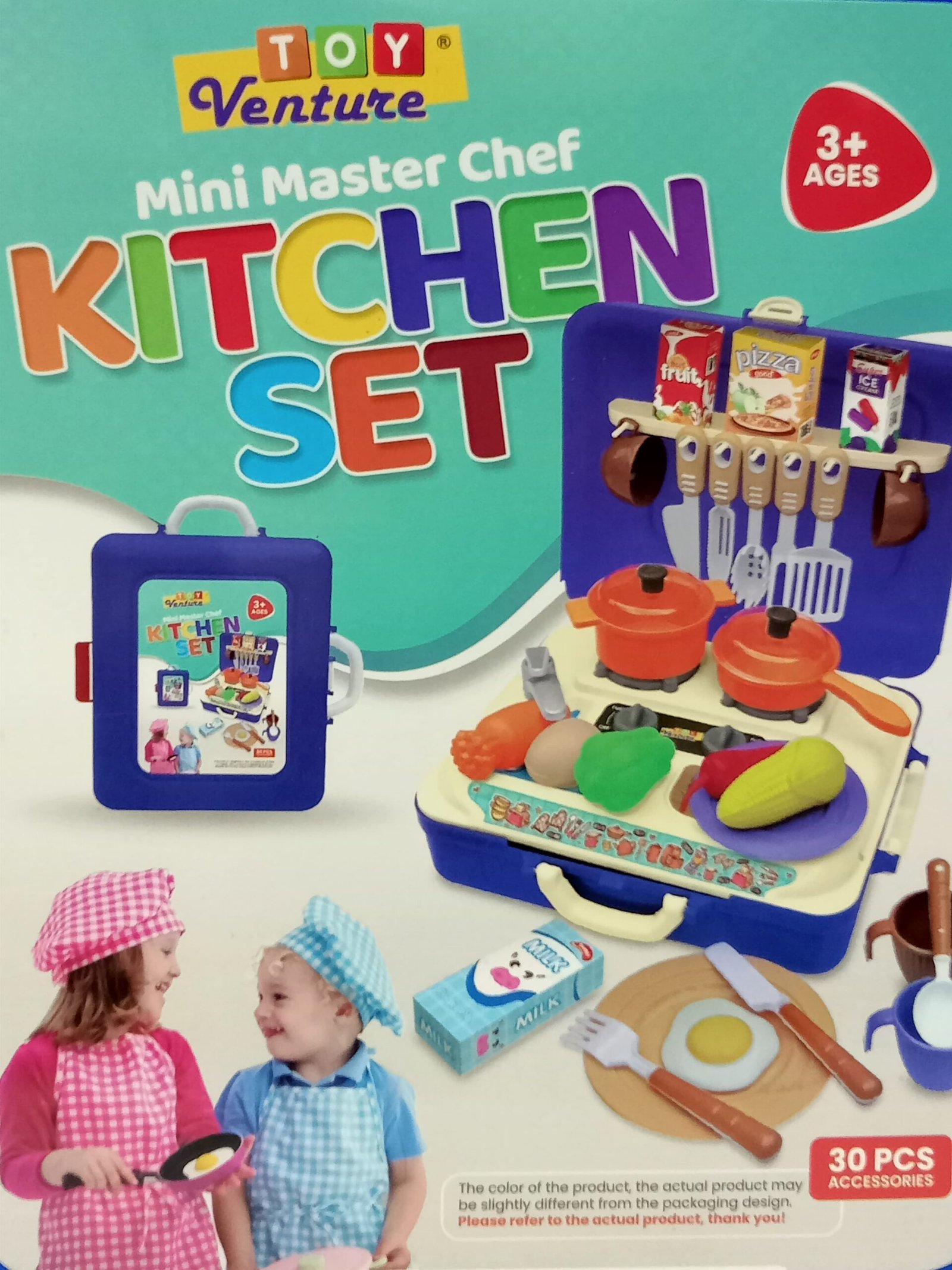 Toy Venture Mini Master Chef Kitchen Set | 30 PCS Portable Pretend Play Cooking Station & Storage Briefcase for Kids (Blue) - Image 2