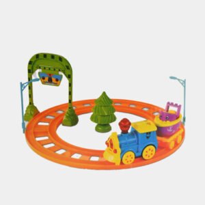 Le Dong e Zu Happy Cartoon Travel Train Toy with Tracks, Lights & Music | Educational Electric Railway Set for Kids