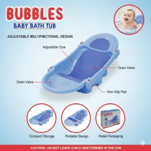 Bubbles Baby Bath Tub | Adjustable Multifunctional Baby Bathtub with Drain Valve & Non-Slip Pad