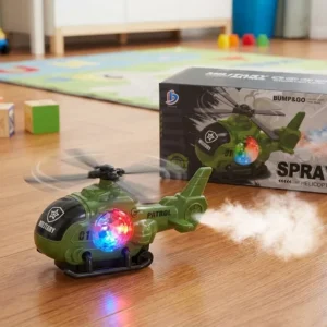 Battery Operated Military Spray Helicopter Toy for Kids – Interactive Flying Helicopter with LED Lights, Sound & Water Mist Spray | Ages 3+