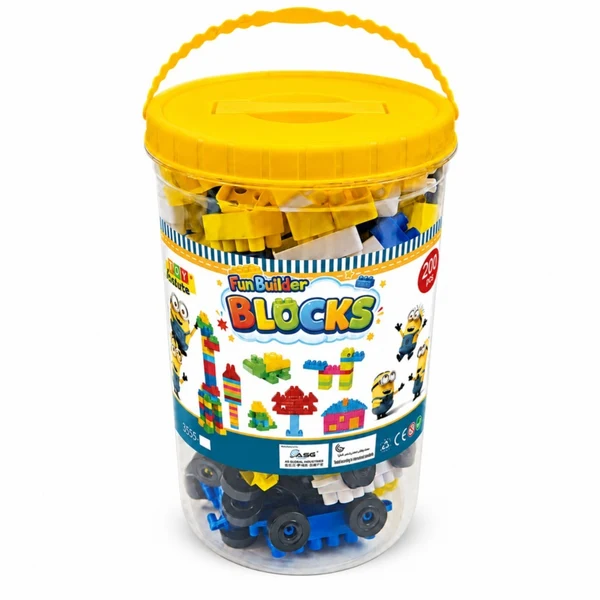 Fun Builder Blocks 200 PCS Construction Toy Bucket | Creative Interlocking Brick Set with Storage Container for Kids (Ages 3+)