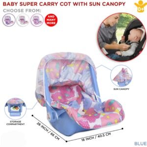 Baby Super Carry Cot with Sun Canopy & Mosquito Net | Newborn Portable Car Seat, Travel Carrier, Soothing Rocker & Feeding Chair with Storage