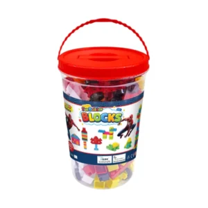 Fun Builder Blocks 200 PCS Superhero Theme Construction Toy Bucket | Creative Interlocking Brick Set with Red Storage Container for Kids (Ages 3+)