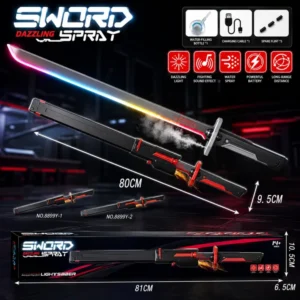 Sword Dazzling Spray Electronic Lightsaber Toy – 80CM Sci-Fi Katana with Dazzling LED Lights, Fighting Sound Effects, Water Spray Mist & Rechargeable Battery for Cosplay & Roleplay