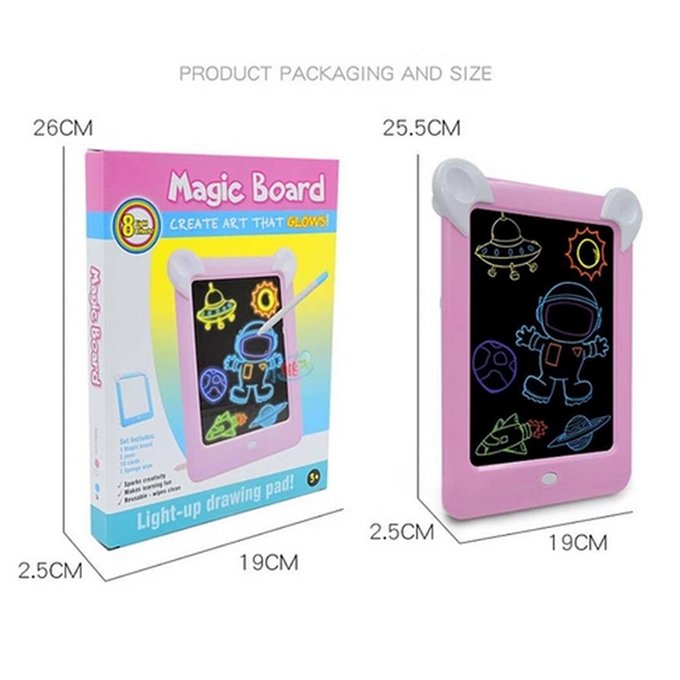 Magic Light-Up Drawing Board for Kids – Reusable LED Glow Writing Tablet with 8 Light Effects, Drawing Stencils & Cards - Image 3