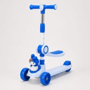 Kids 2-in-1 Foldable Scooter with Foldable Seat & LED Flashing Wheels | Adjustable Height Cartoon Character Kick Scooter for Toddlers