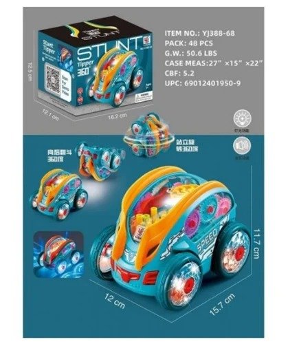 Flip Bucket Stunt Toy Car for Kids | 360° Rotating Double-Sided Racing Car with Light-Up Wheels | Push & Go Stunt Vehicle - Image 3
