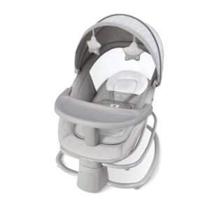 Baby Rocker Bouncer Seat with Canopy & Safety Harness | Infant Rocking Chair with Padded Seat, Adjustable Sun Canopy, Hanging Toys & Stable Base