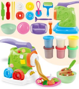 Color Clay DIY Noodle Making Set – Kids Kitchen Creations Play Dough Machine with Extruder, Molds & Accessories