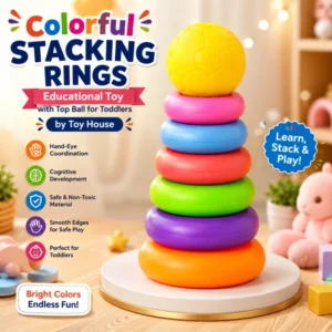 Toy House Colorful Stacking Rings Educational Toy – Toddler Stacking Toy with Top Ball for Hand-Eye Coordination & Cognitive Development