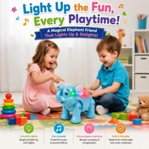 KABY Clever Elephant Walking Toy for Kids – Battery Operated Elephant with Lights, Music & Smooth Walking Movement | KABY-880-3