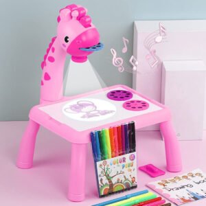 Kids Giraffe Projection Drawing Table & Art Desk Toy with Music, Projector Discs & Color Pens | Educational Painting Projector Toy for Toddlers