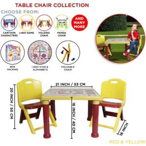 Kids Table & Chair Set – Foldable Plastic Study, Activity & Play Table with 2 Chairs