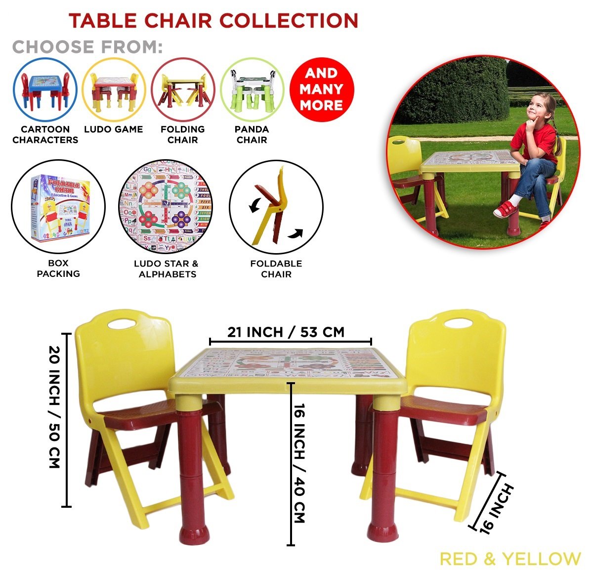 Kids Table & Chair Set – Foldable Plastic Study, Activity & Play Table with 2 Chairs