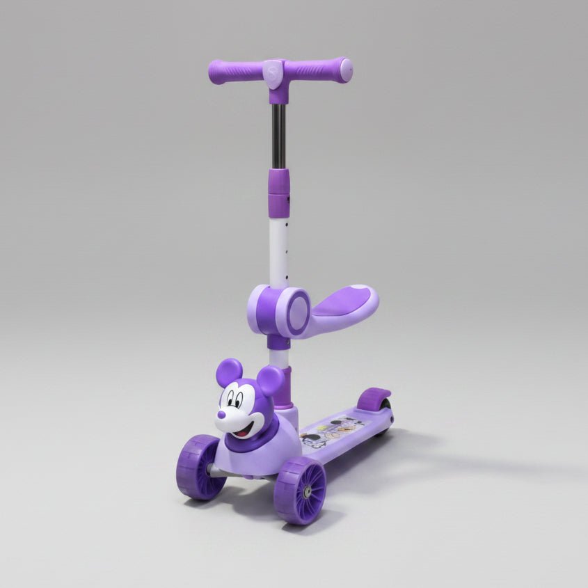 Kids 2-in-1 Foldable Scooter with Foldable Seat & LED Flashing Wheels | Adjustable Height Cartoon Character Kick Scooter for Toddlers - Image 2
