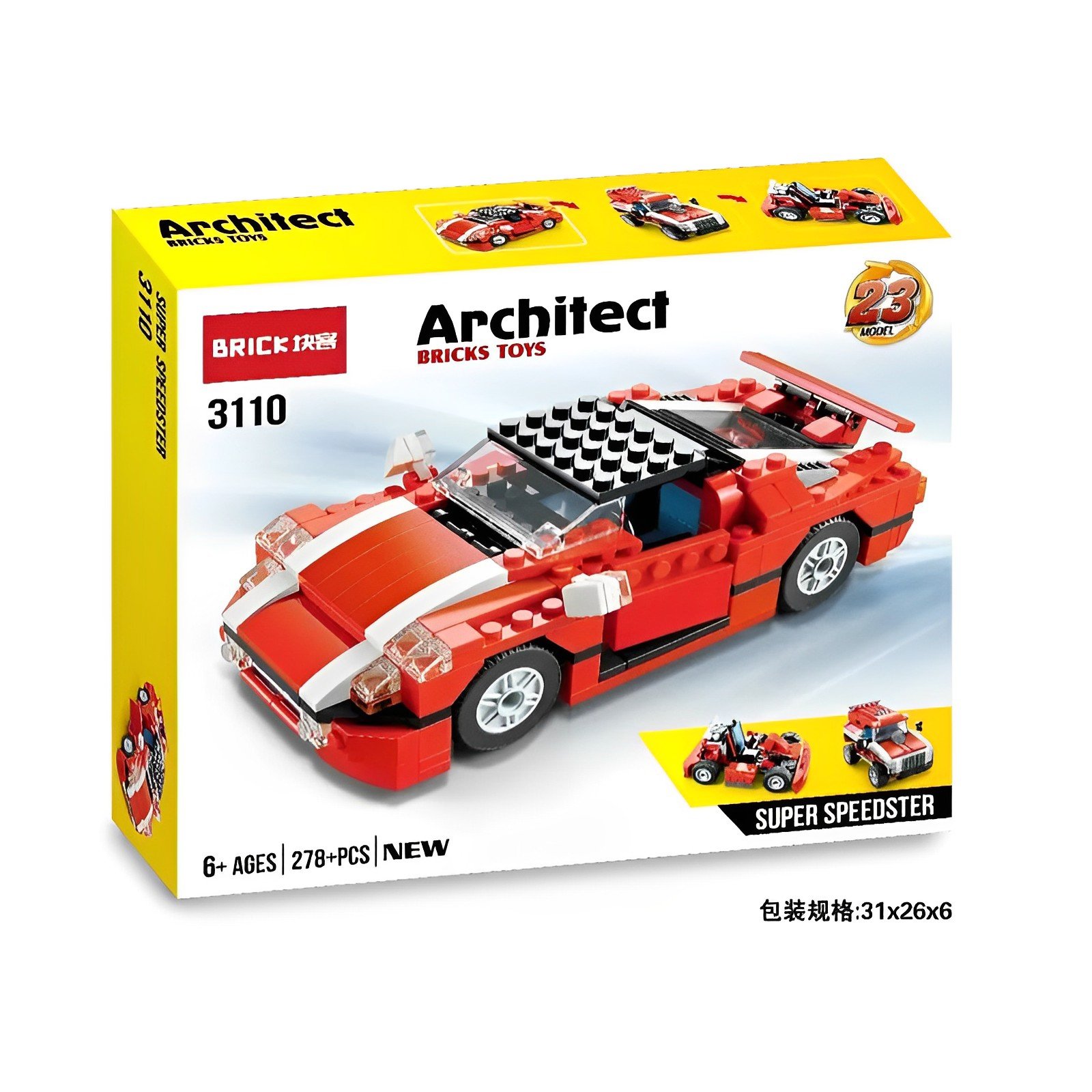 Architect Super Speedster 3110 Building Bricks Set | 278+ PCS 3-in-1 Creator Sports Car, Go-Kart & Truck Construction Toy (Ages 6+) - Image 2