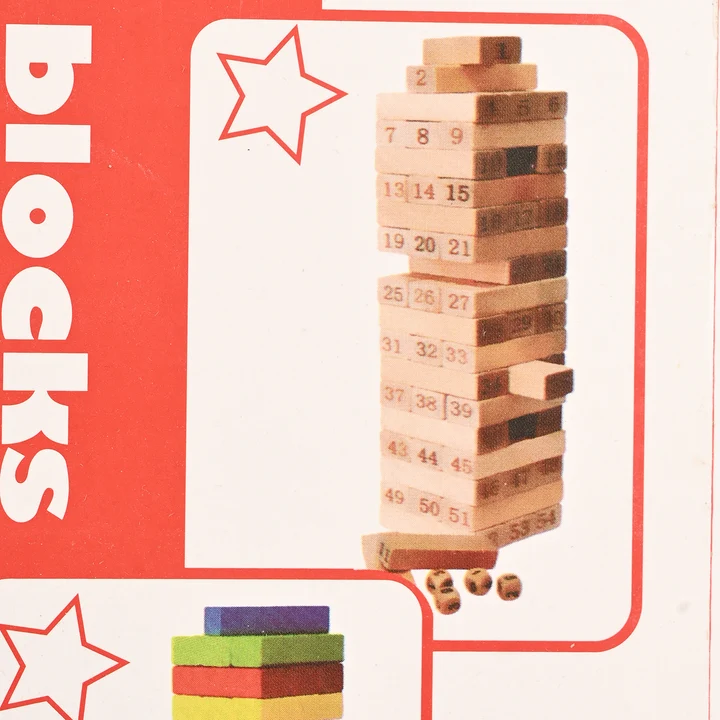 54 Pcs Wooden Number & Color Jenga Stacking Tower Game – Classic Tumbling Blocks Toy with Dice for Kids & Adults, Interactive Family Board Game - Image 2