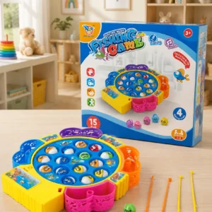 Electric Music Fishing Game Toy Set | Rotating Multi-Player Catching Fish Board Game with 15 Fish, 4 Rods & Sound Effects for Kids (Ages 3+)