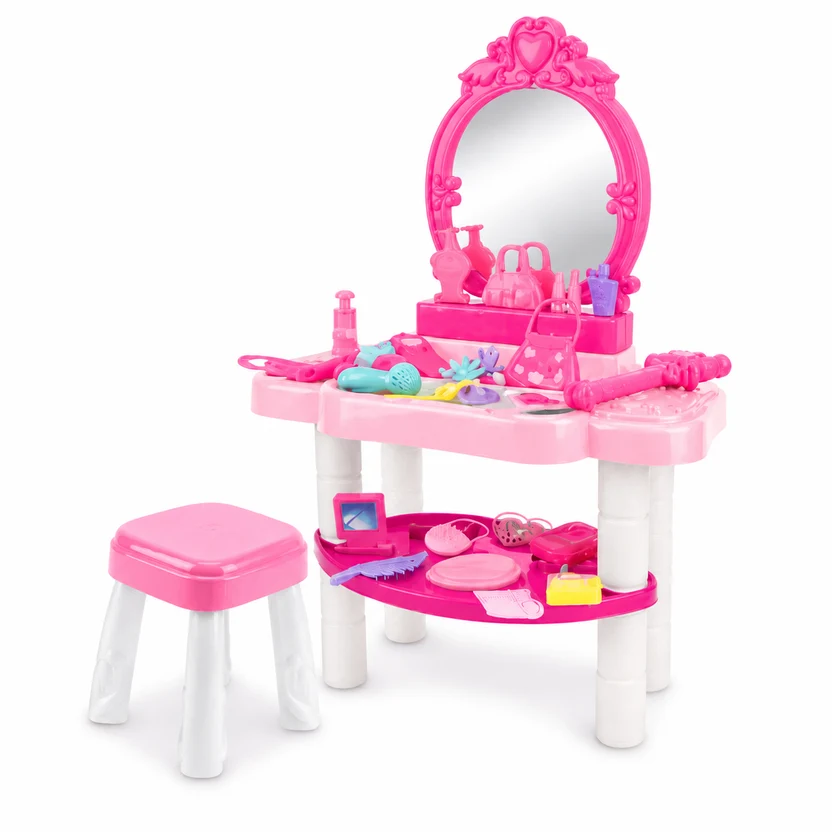 Kids Princess Dressing Table & Vanity Set | DIY Tabletop Makeup Station with Stool, Mirror & 39 PCS Accessories for Girls (Ages 3+) - Image 3