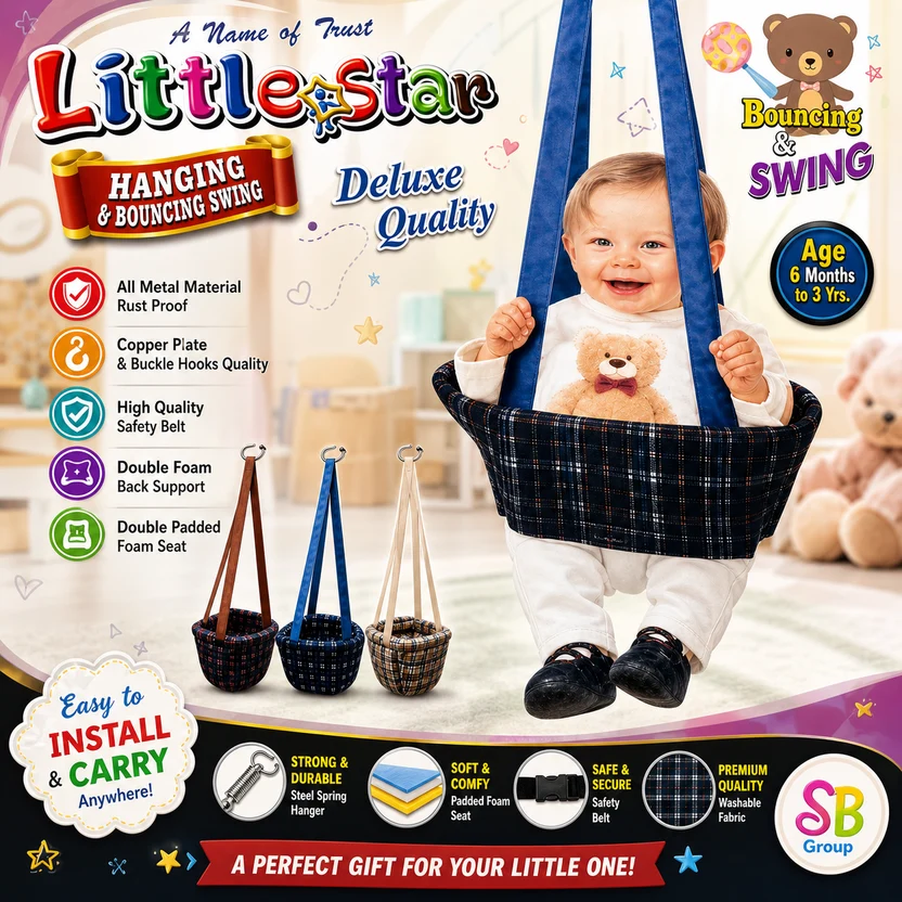 Little Star Deluxe Hanging Baby Swing & Bouncing Swing for Infants | Padded Safety Seat with Adjustable Straps – 6 Months to 3 Years