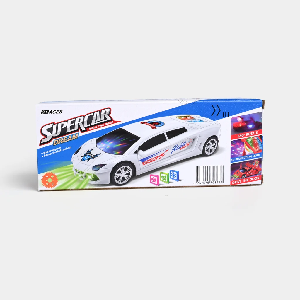 Battery Operated Super Car Toy for Kids – 360° Rotating Racing Car with Colorful LED Lights, 3D Projection Lights, Music & Openable Doors | Ages 3+ - Image 4
