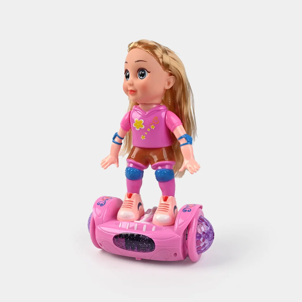 Doll Balance Car Toy for Girls | Cute Walking & Balancing Doll with Pink Skateboard Base | Interactive Kids Toy Gift