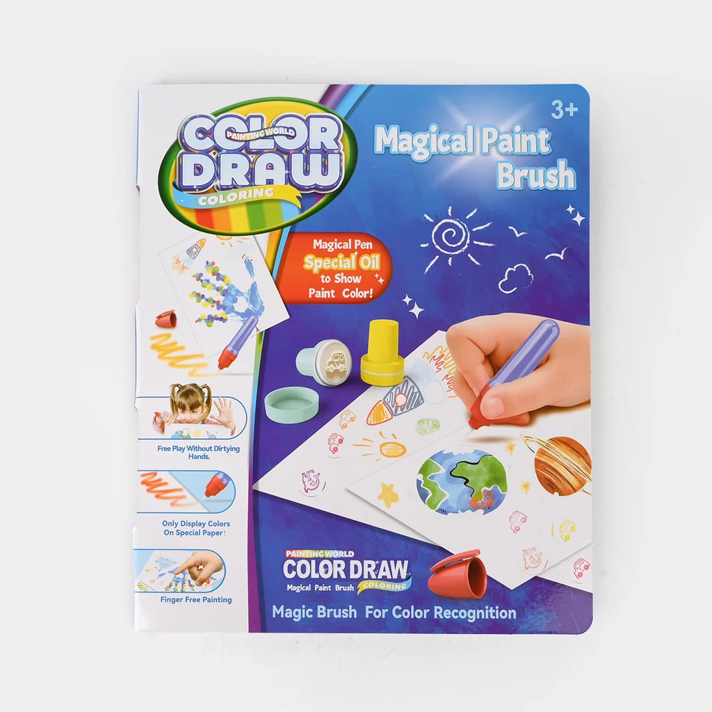 Color Draw Magical Paint Brush & Stamp Set – Mess-Free Special Oil Coloring Kit with 4 Stamps, Pens & 18 Drawing Sheets, Creative Educational Toy - Image 3