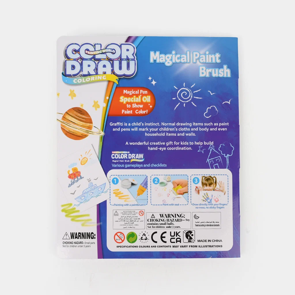 Color Draw Magical Paint Brush & Stamp Set – Mess-Free Special Oil Coloring Kit with 4 Stamps, Pens & 18 Drawing Sheets, Creative Educational Toy - Image 4