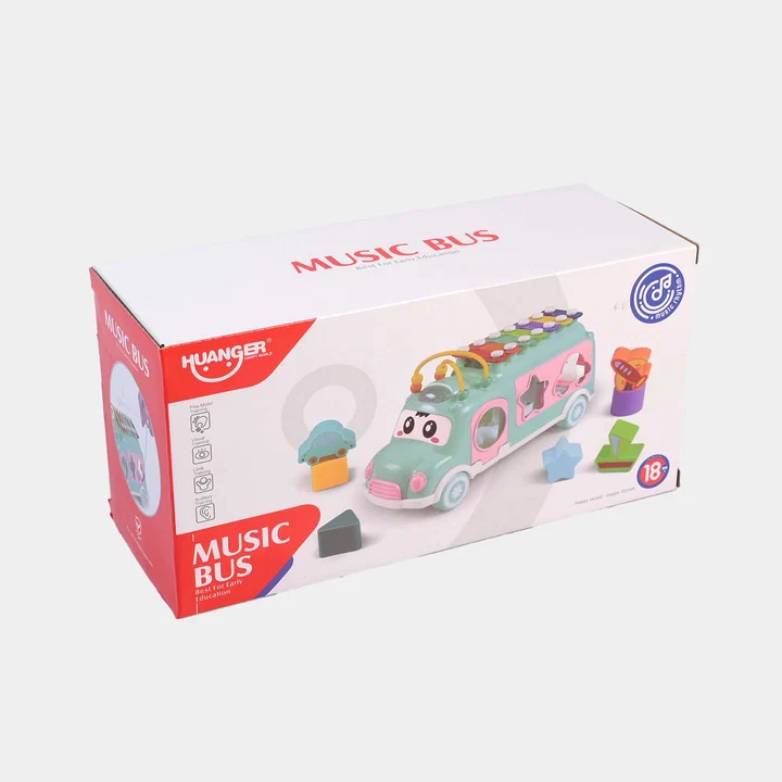 Huanger 3-in-1 Musical Bus Toy – Xylophone Instrument, Shape Sorter & Pull-Along Educational Learning Playset with Blocks for Toddlers Age 18M+ - Image 3