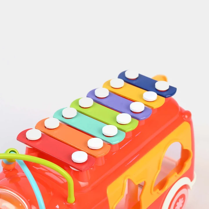 Huanger 3-in-1 Musical Bus Toy – Xylophone Instrument, Shape Sorter & Pull-Along Educational Learning Playset with Blocks for Toddlers Age 18M+ - Image 2