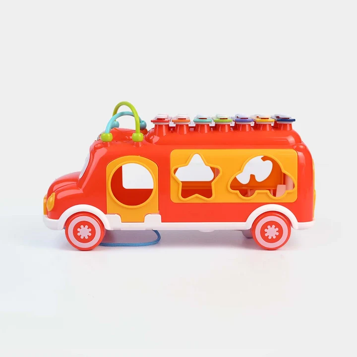 Huanger 3-in-1 Musical Bus Toy – Xylophone Instrument, Shape Sorter & Pull-Along Educational Learning Playset with Blocks for Toddlers Age 18M+ - Image 4