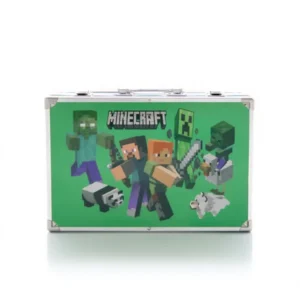 Minecraft Theme 138-Piece Art Set for Kids – Premium Aluminum Case Drawing Kit with Colored Pencils, Watercolors, and Painting Tools