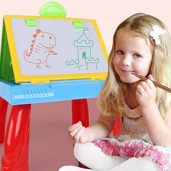 3-in-1 Learn & Interactive Activity Desk – Projection Painting, Chalkboard & Whiteboard Educational Drawing Table with Slides and Water Pens - Image 4