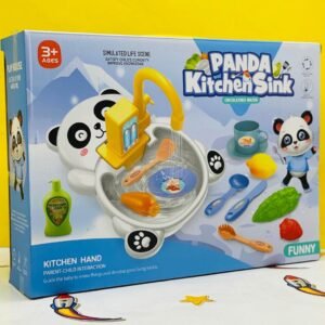 Panda Kitchen Sink Toy Set | Kids Electric Circulating Water Play Sink with Play Dishes, Utensils & Pretend Play Food (Ages 3+)
