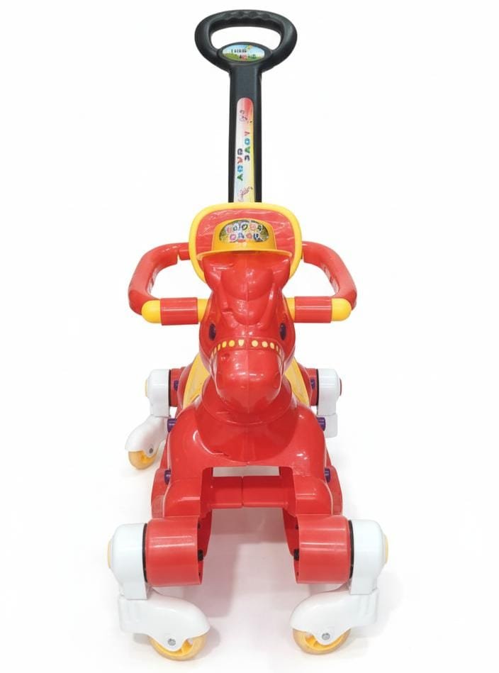 2-in-1 Baby Rocking Horse Ride-On Toy with Push Handle | Kids Rocker & Ride-On Horse Toy with Wheels - Image 2