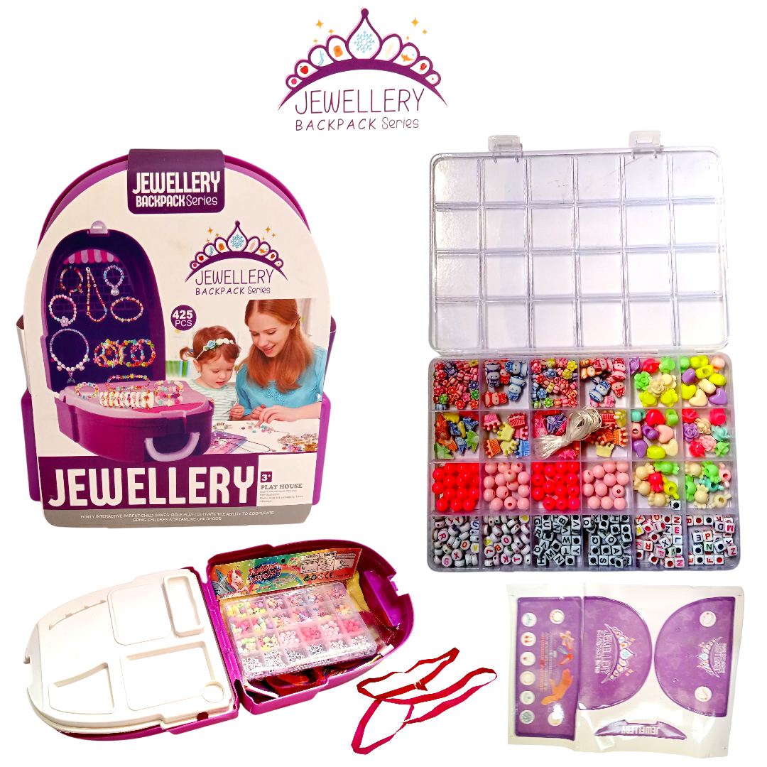 Kids DIY Jewellery Backpack Series Kit | 425+ PCS Beading & Jewelry Making Set with Wearable Storage Case for Girls (Purple) - Image 2