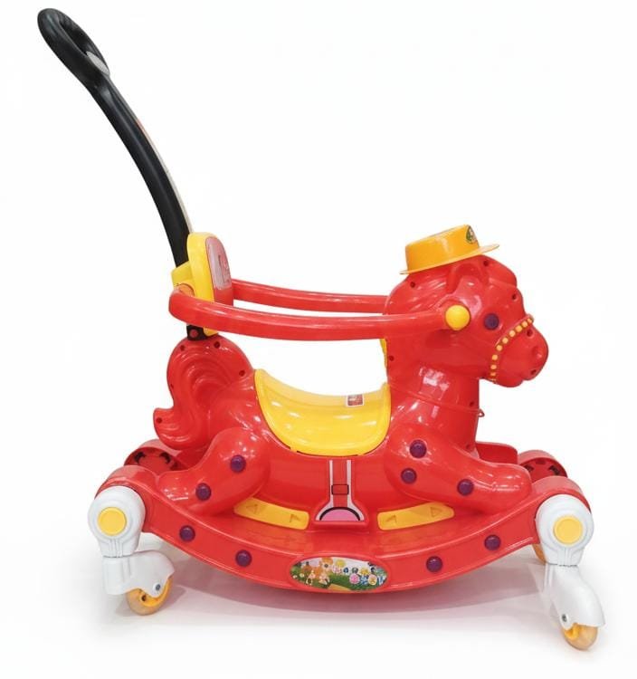 2-in-1 Baby Rocking Horse Ride-On Toy with Push Handle | Kids Rocker & Ride-On Horse Toy with Wheels - Image 3