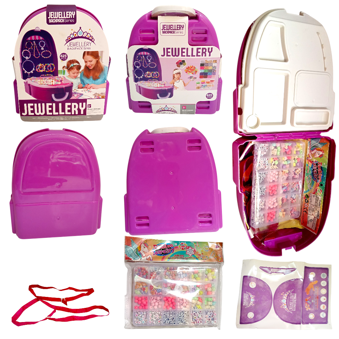 Kids DIY Jewellery Backpack Series Kit | 425+ PCS Beading & Jewelry Making Set with Wearable Storage Case for Girls (Purple) - Image 3