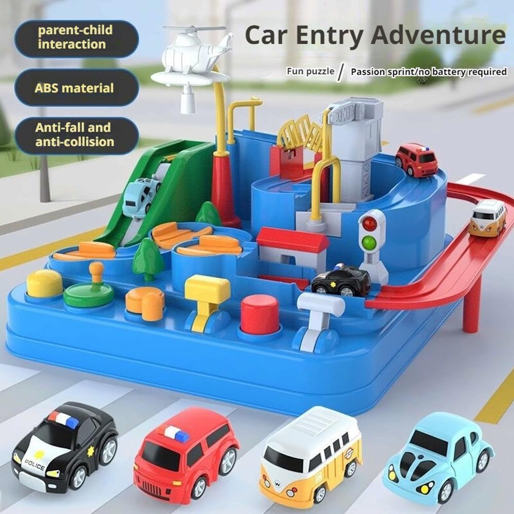 Kids Car Adventure Track Toy – Interactive Mechanical City Rescue Puzzle Playset with 4 Mini Vehicles, No Battery Required Educational Learning Toy - Image 4