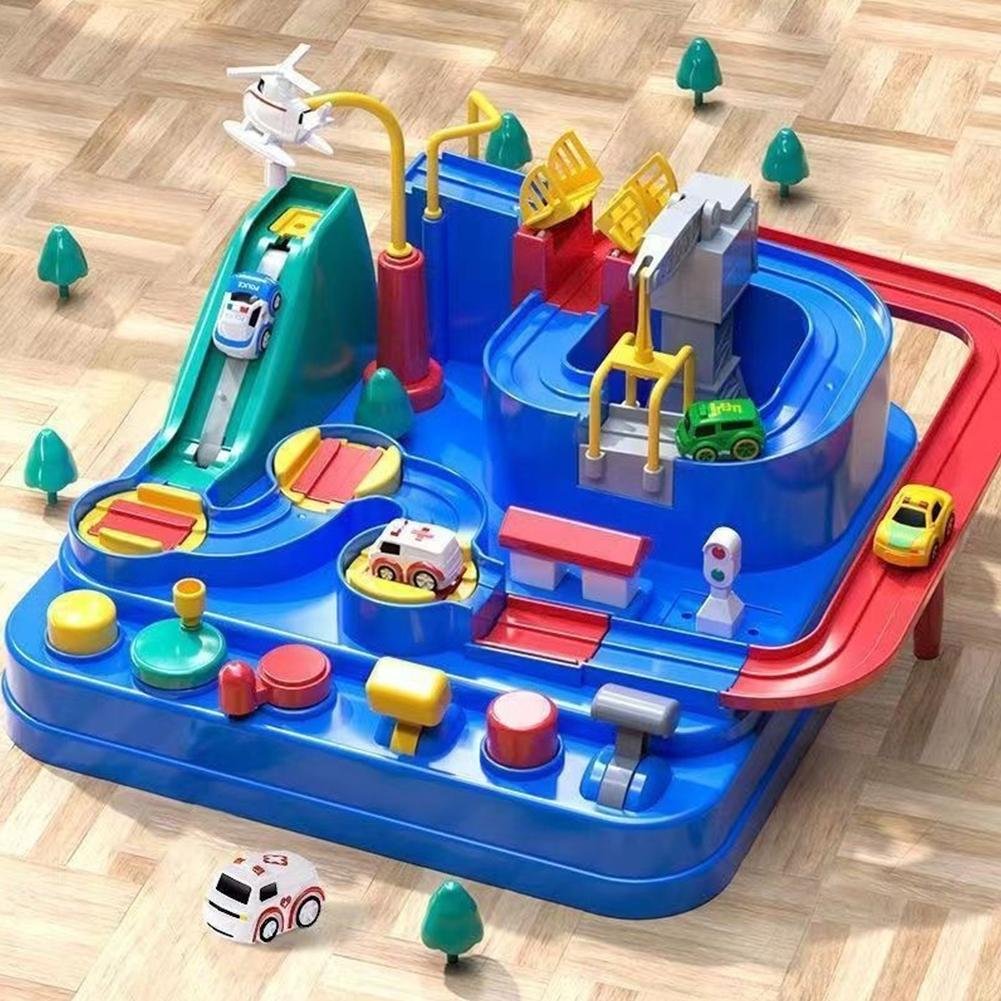 Kids Car Adventure Track Toy – Interactive Mechanical City Rescue Puzzle Playset with 4 Mini Vehicles, No Battery Required Educational Learning Toy - Image 2