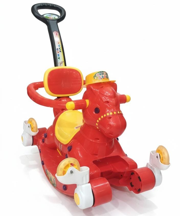 2-in-1 Baby Rocking Horse Ride-On Toy with Push Handle | Kids Rocker & Ride-On Horse Toy with Wheels