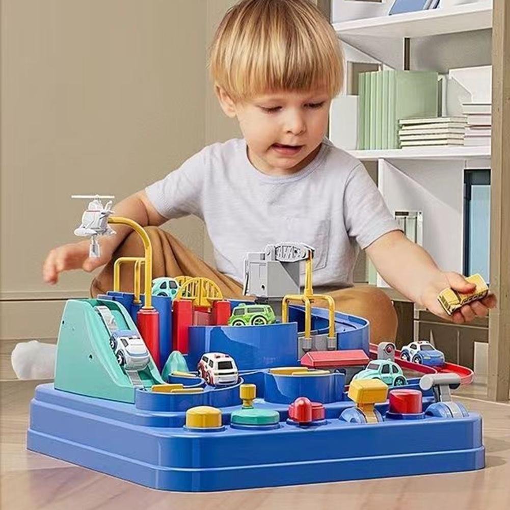 Kids Car Adventure Track Toy – Interactive Mechanical City Rescue Puzzle Playset with 4 Mini Vehicles, No Battery Required Educational Learning Toy - Image 3
