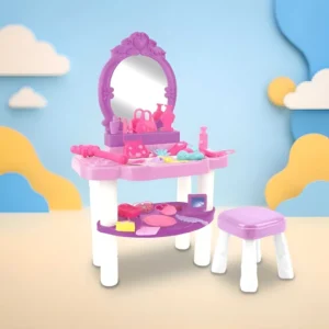 Kids Princess Dressing Table & Vanity Set | DIY Tabletop Makeup Station with Stool, Mirror & 39 PCS Accessories for Girls (Ages 3+)