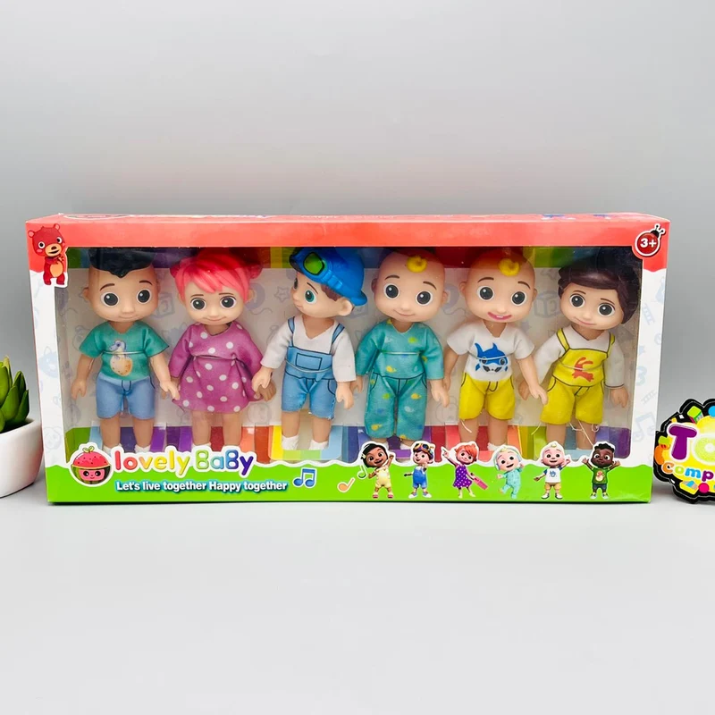 Lovely Baby Character Doll Set – 6-Piece Cartoon Family Action Figures and Toddler Doll Collection for Kids (Age 3+)