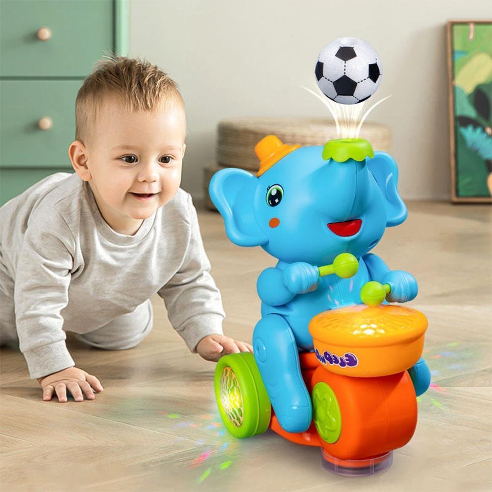Interactive Elephant Blowing Ball Toy for Kids – Suspended Floating Soccer Ball Toy with Sound, Music, Colorful Lights & Moving Action