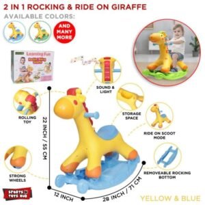 2-in-1 Kids Rocking & Ride-On Giraffe Toy with Wheels | Musical Sound & Light Ride-On Scooter with Storage